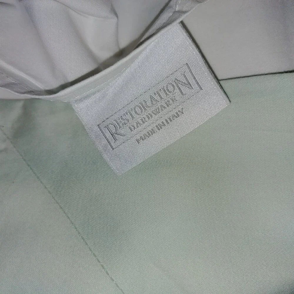 1 Restoration Hardware Banded or Framed White & Green Sateen Euro Sham 25x25